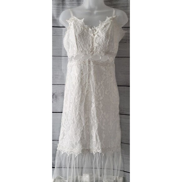 Lace Mesh Sheer V Neck Spaghetti Strap Midi Dress Sz L - Picture 3 of 10